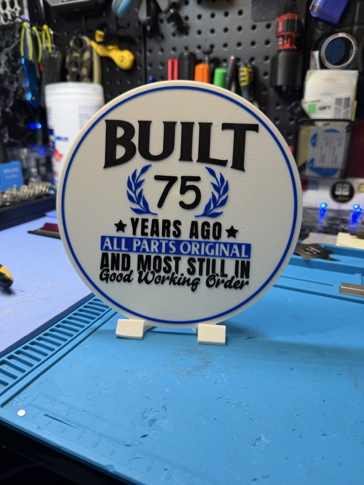 Round 3D-printed 75th birthday sign