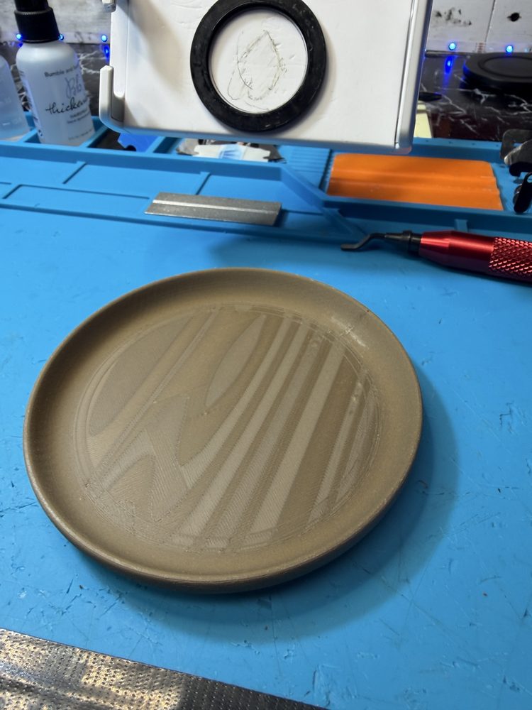 3D-printed dish in beige filament