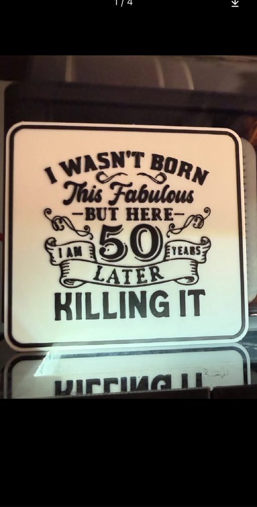 3D-printed 50th birthday plaque reading killing it at 50